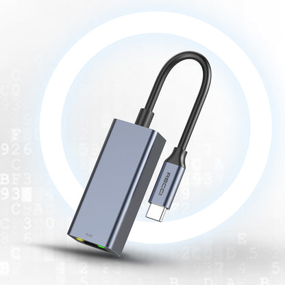 Recci RH10 RJ45 to Type-C Ethernet Dönüştürücü Kablo 100Mbps 80mm Gri