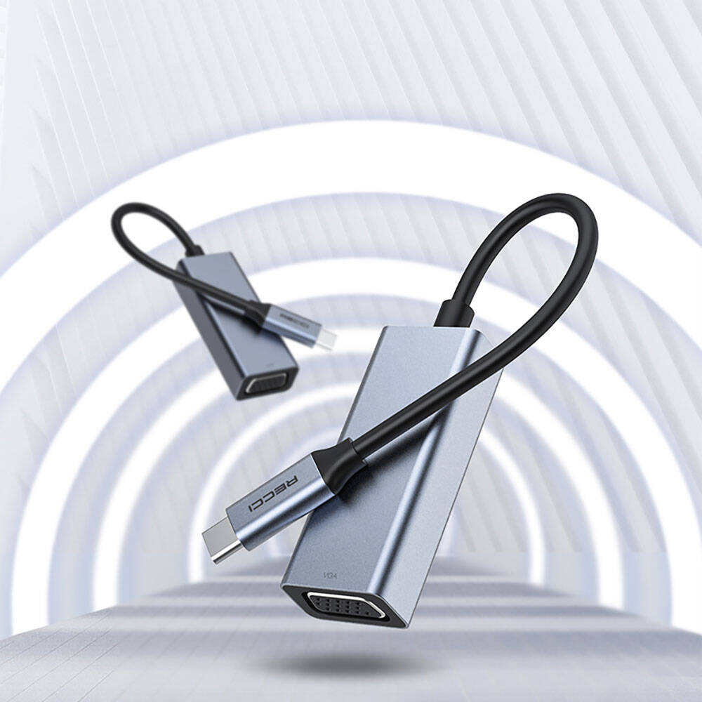 Recci RH12 VGA to Type-C Dönüştürücü Kablo Gri