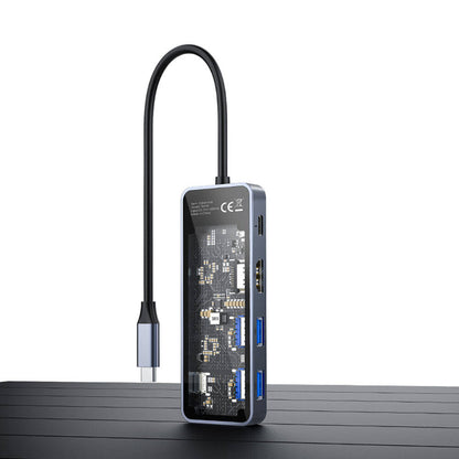 Recci RH16 Type-C to Type-C PD100W + USB3.0 + HDMI + Type-C Bağlantılı 5in1 Hub Gri