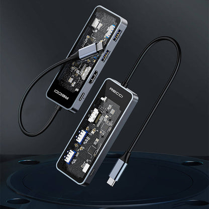 Recci RH16 Type-C to Type-C PD100W + USB3.0 + HDMI + Type-C Bağlantılı 5in1 Hub Gri