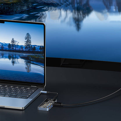 Recci RH16 Type-C to Type-C PD100W + USB3.0 + HDMI + Type-C Bağlantılı 5in1 Hub Gri