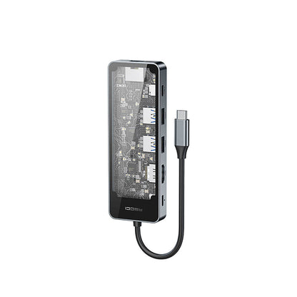 Recci RH17 Type-C to Type-C PD100W + USB3.0 + HDMI + Type-C + RJ45 Bağlantılı 6in1 Hub Gri