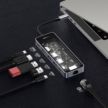 Recci RH17 Type-C to Type-C PD100W + USB3.0 + HDMI + Type-C + RJ45 Bağlantılı 6in1 Hub Gri