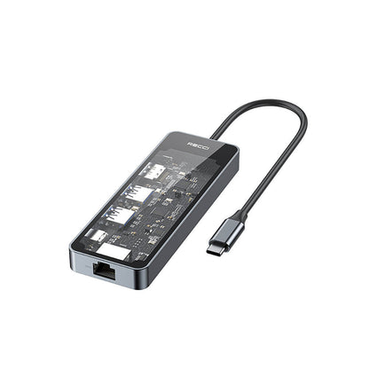 Recci RH17 Type-C to Type-C PD100W + USB3.0 + HDMI + Type-C + RJ45 Bağlantılı 6in1 Hub Gri