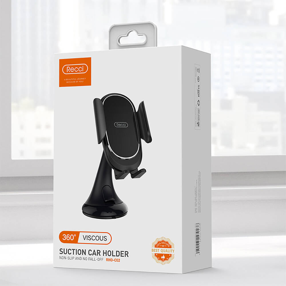 Recci RHO-C02 360 Derece Dönebilen Vakumlu Tasarım Araç Telefon Tutucu Siyah