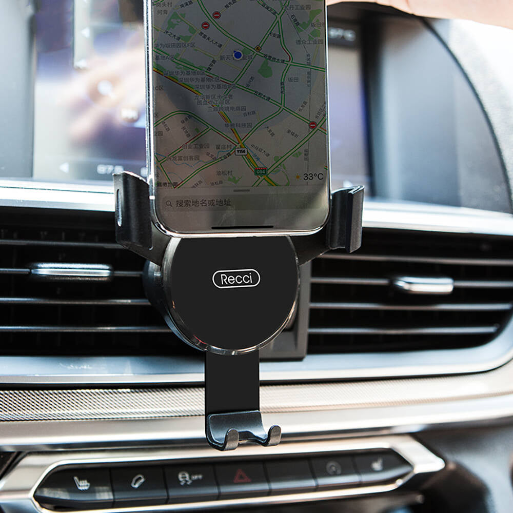 Recci RHO-C05 Kaydırmaz Tasarımlı 360 Derece Dönebilen Başlıklı Araç Telefon Tutucu Siyah