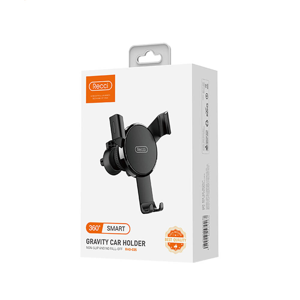 Recci RHO-C05 Kaydırmaz Tasarımlı 360 Derece Dönebilen Başlıklı Araç Telefon Tutucu Siyah