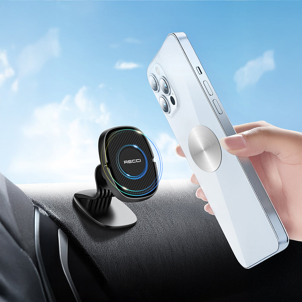 Recci RHO-C18 Güçlü Magnetik 360 Derece Dönebilen Düz Zemin Araç Telefon Tutucu Siyah