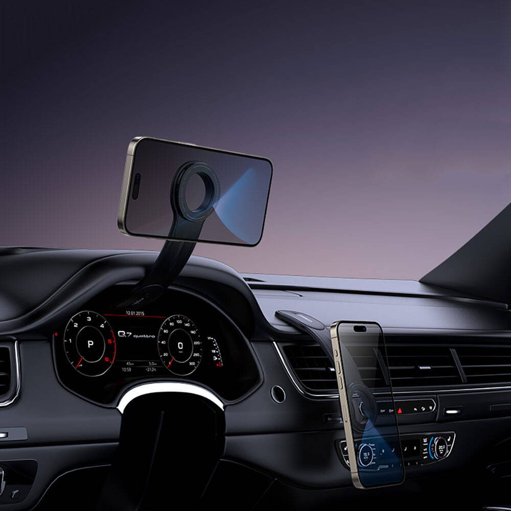Recci RHO-C40 Magnetik M-safe Uyumlu Bükülebilen Eğimli ve Düz Zemin Araç Telefon Tutucu Siyah