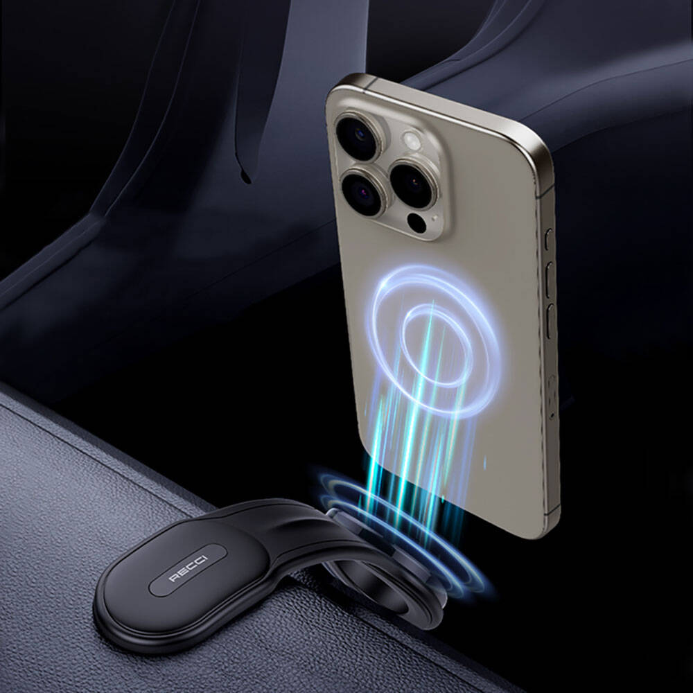 Recci RHO-C40 Magnetik M-safe Uyumlu Bükülebilen Eğimli ve Düz Zemin Araç Telefon Tutucu Siyah