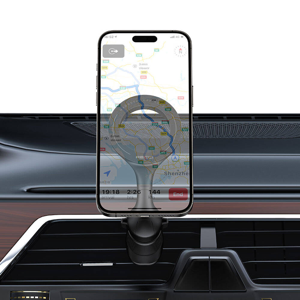 Recci RHO-C42 M-safe Magnetik 360° Dönebilen Havalandırma Tasarım Araç Telefon Tutucu Siyah