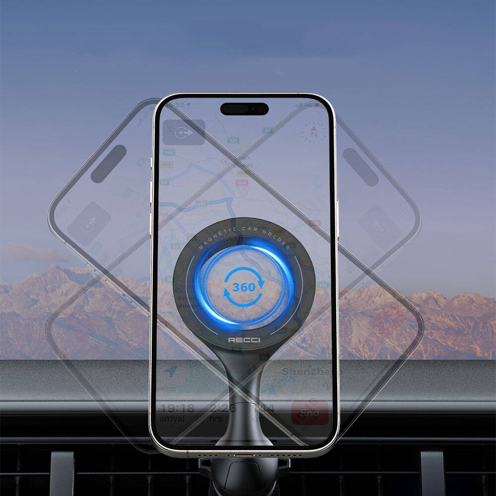 Recci RHO-C42 M-safe Magnetik 360° Dönebilen Havalandırma Tasarım Araç Telefon Tutucu Siyah