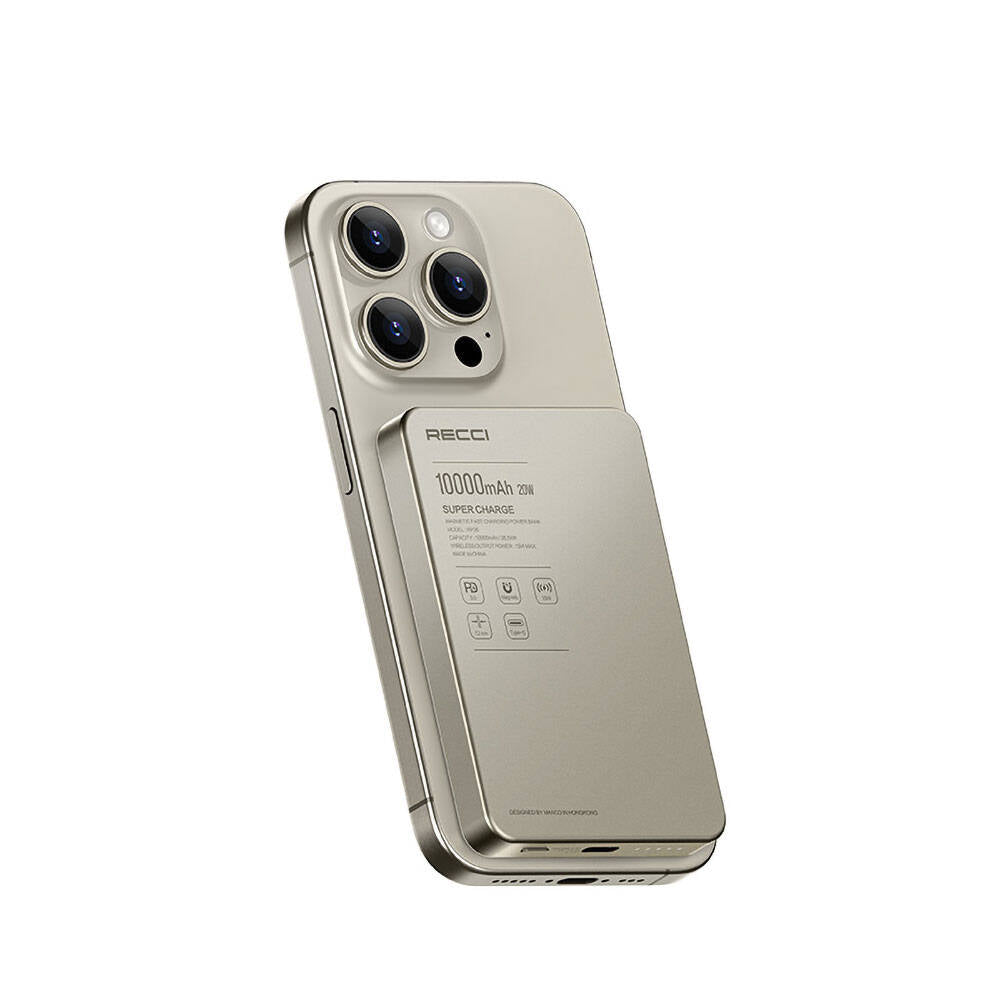 Recci RP26 PD 20W Ultra İnce Hızlı Şarj Özellikli Wireless Powerbank 15W 10000mAh Gold