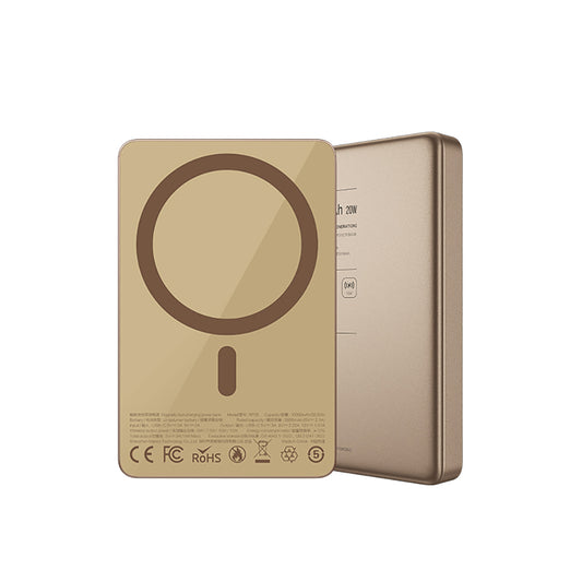 Recci RP35 PD 20W Led Göstergeli Hızlı Şarj Özellikli Wireless Powerbank 15W 10000mAh Gold