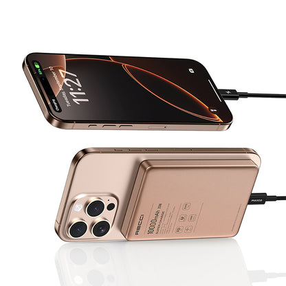 Recci RP35 PD 20W Led Göstergeli Hızlı Şarj Özellikli Wireless Powerbank 15W 10000mAh Gold