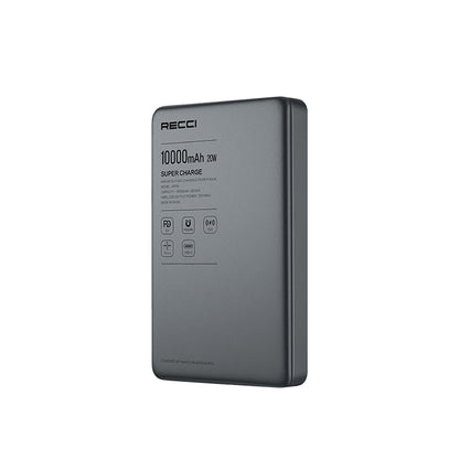 Recci RP35 PD 20W Led Göstergeli Hızlı Şarj Özellikli Wireless Powerbank 15W 10000mAh Gri