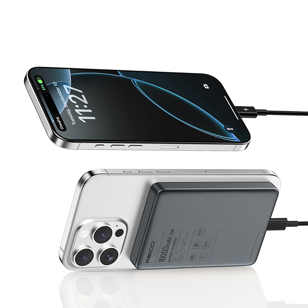 Recci RP35 PD 20W Led Göstergeli Hızlı Şarj Özellikli Wireless Powerbank 15W 10000mAh Gold