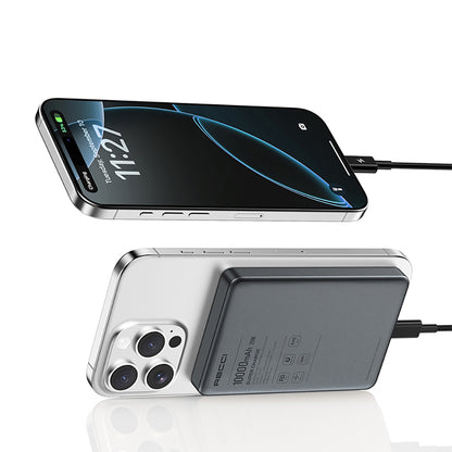 Recci RP35 PD 20W Led Göstergeli Hızlı Şarj Özellikli Wireless Powerbank 15W 10000mAh Gold