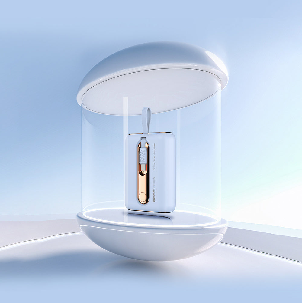 Recci RPB-P12C PD 20W Askı İpli Hızlı Şarj Özellikli Type-C Kablolu Powerbank 22.5W 10.000mAh Mavi