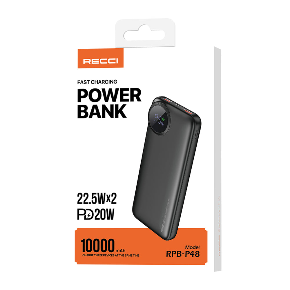 Recci RPB-P48 PD 20W Dijital LED Göstergeli Hızlı Şarj Özellikli Taşınabilir Powerbank 22.5W 10000mAh Krem