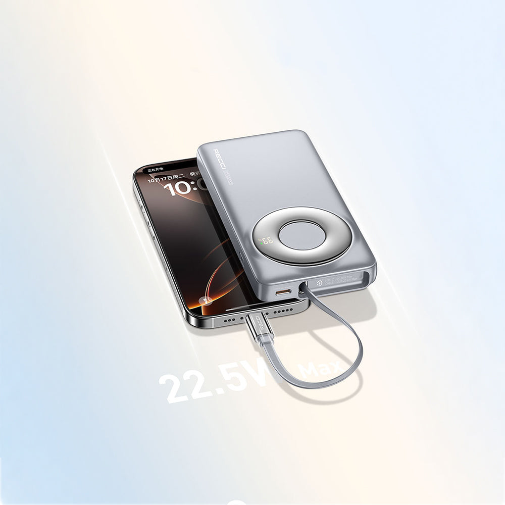 Recci RPB-P58 PD Hızlı Şarj Özellikli Type-C Kablolu Powerbank 22.5W 10.000mAh Siyah