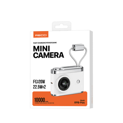 Recci RPB-P66 PD 20W Hızlı Şarj Özellikli Type-C & lightning Kablolu Powerbank 22.5W 10.000mAh Siyah