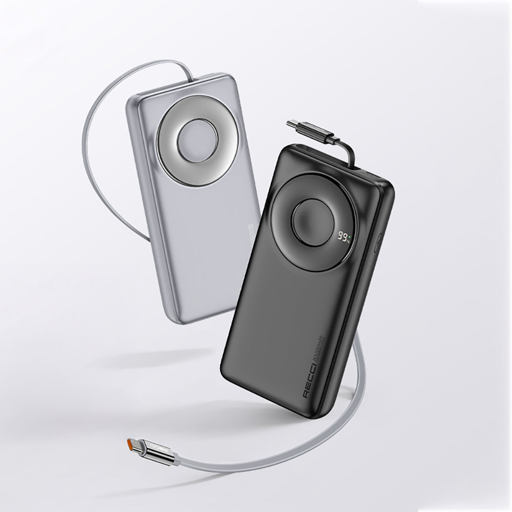 Recci RPB-P72 Hızlı Şarj Özellikli Type-C Kablolu Powerbank 65W 20.000mAh Gri