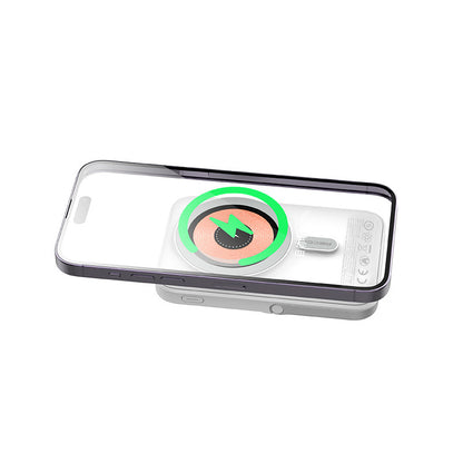 Recci RPB-W08C Mechanic Serisi Dijital LED Ekranlı Standlı Kablosuz Powerbank 10000mAh 15W Beyaz