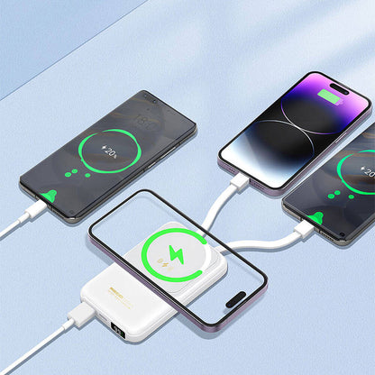 Recci RPB-W10 Polaris Serisi Çift Kablolu LED Dijital Göstergeli Wireless Powerbank 15W 10000mAh Beyaz