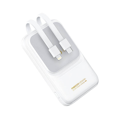 Recci RPB-W10 Polaris Serisi Çift Kablolu LED Dijital Göstergeli Wireless Powerbank 15W 10000mAh Beyaz
