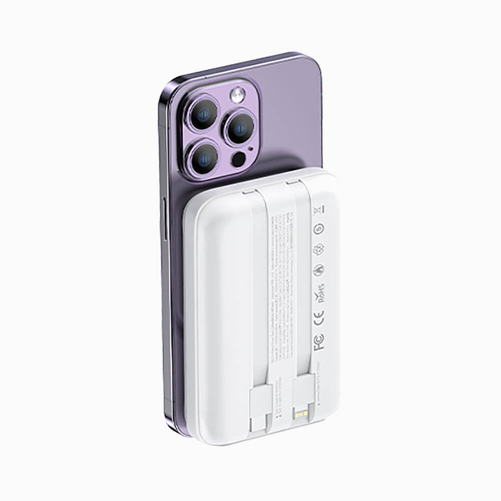 Recci RPB-W10 Polaris Serisi Çift Kablolu LED Dijital Göstergeli Wireless Powerbank 15W 10000mAh Beyaz