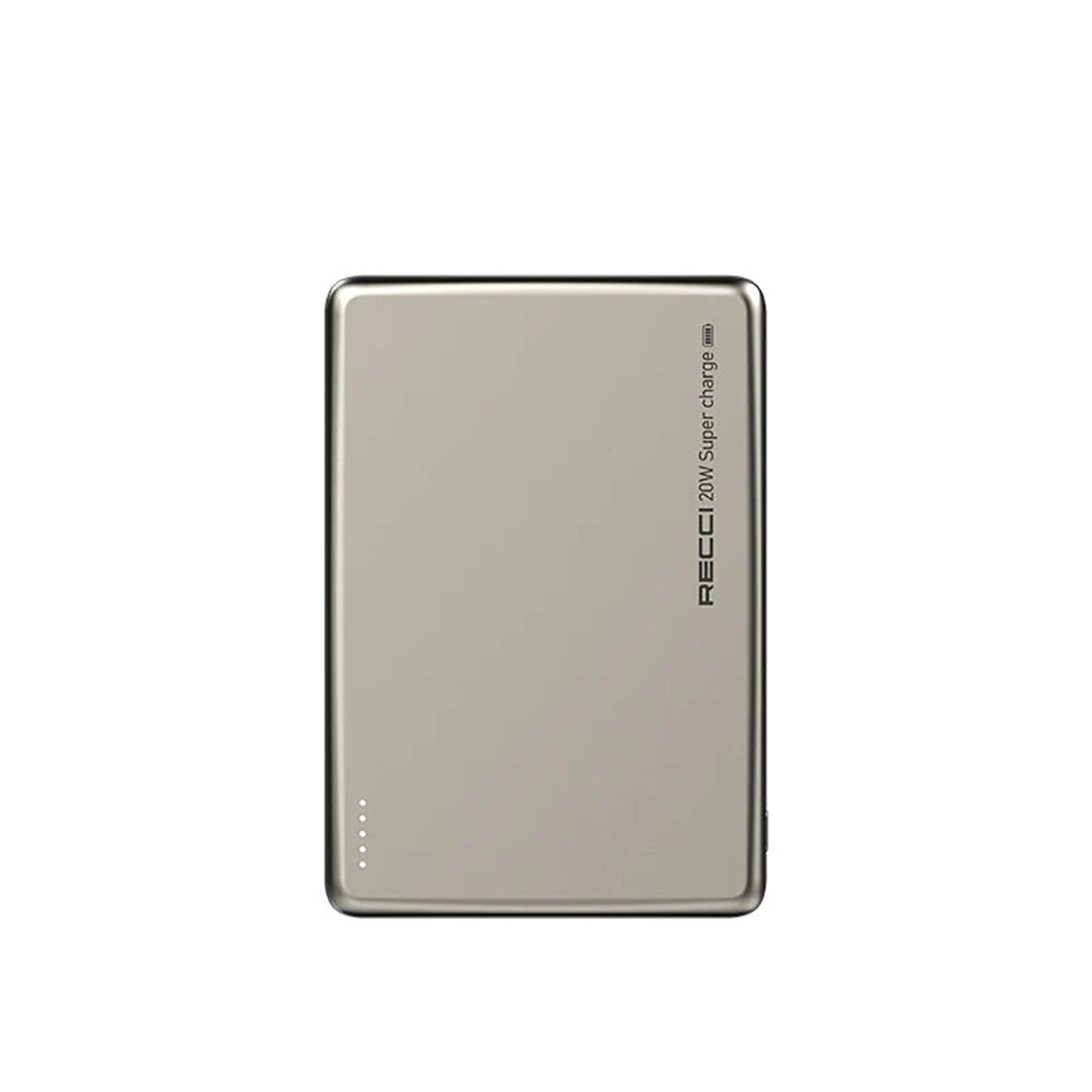 Recci RPB-W20 Taşınabilir Wireless Şarj ve PD Hızlı Şarj Özellikli Powerbank 15W 4900mAh Gold