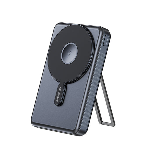 Recci RPB-W23 PD 20W Led Göstergeli Standlı Kablosuz Şarj Özellikli Type-C ve Lightning Kablolu Powerbank 15W 10000mAh Gold