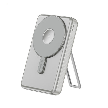 Recci RPB-W23 PD 20W Led Göstergeli Standlı Kablosuz Şarj Özellikli Type-C ve Lightning Kablolu Powerbank 15W 10000mAh Gold