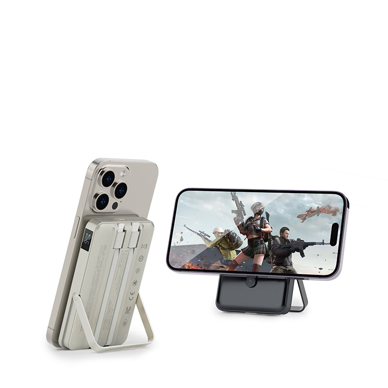 Recci RPB-W27 Galaxy Serisi Dijital LED Göstergeli Kablosuz Şarj Özellikli Type-C ve Lightning Kablolu Powerbank 20W 10.000mAh Gold