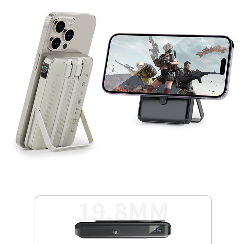 Recci RPB-W27 Galaxy Serisi Dijital LED Göstergeli Kablosuz Şarj Özellikli Type-C ve Lightning Kablolu Powerbank 20W 10.000mAh Gold