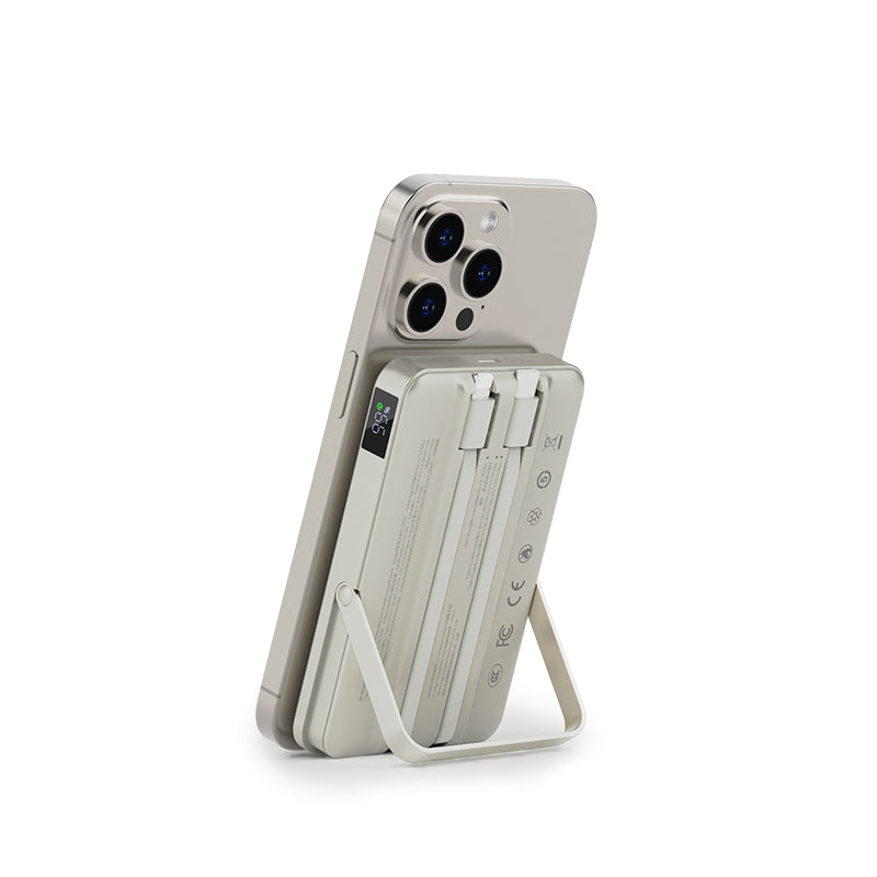 Recci RPB-W27 Galaxy Serisi Dijital LED Göstergeli Kablosuz Şarj Özellikli Type-C ve Lightning Kablolu Powerbank 20W 10.000mAh Gold