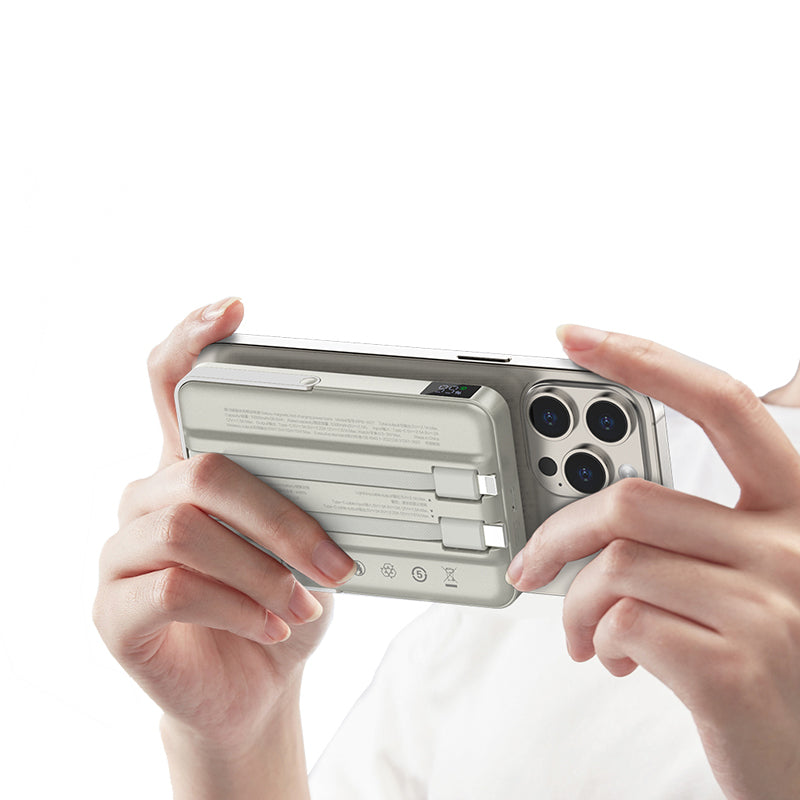 Recci RPB-W27 Galaxy Serisi Dijital LED Göstergeli Kablosuz Şarj Özellikli Type-C ve Lightning Kablolu Powerbank 20W 10.000mAh Siyah