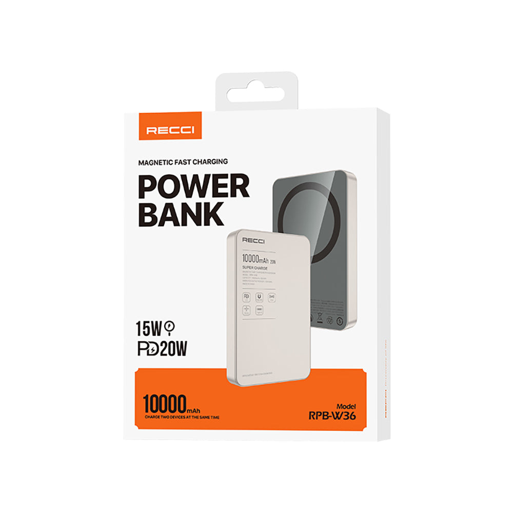 Recci RPB-W36 Ultra İnce PD 20W Hızlı Şarj Özellikli Wireless Powerbank 15W 10000mAh Gri