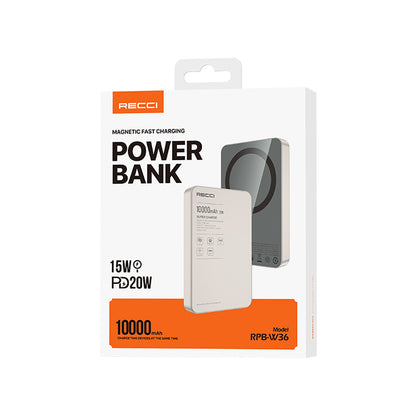 Recci RPB-W36 Ultra İnce PD 20W Hızlı Şarj Özellikli Wireless Powerbank 15W 10000mAh Gri