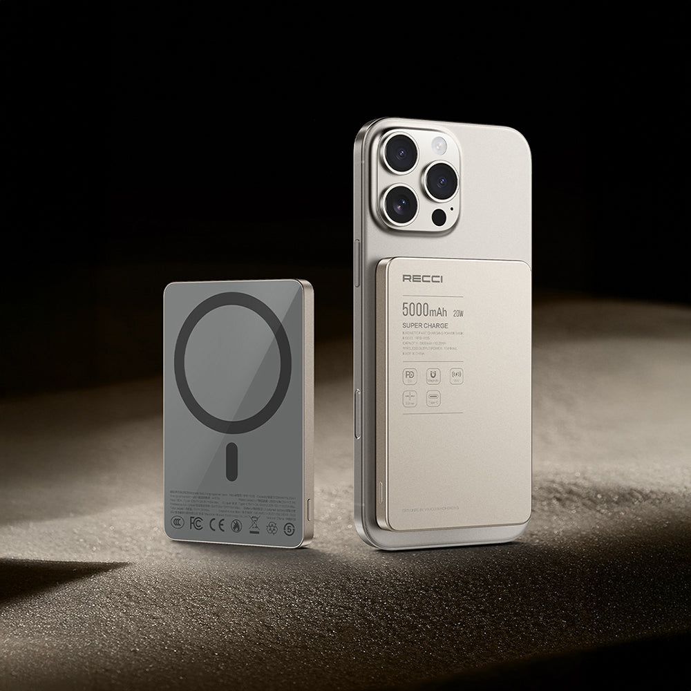 Recci RPB-W36 Ultra İnce PD 20W Hızlı Şarj Özellikli Wireless Powerbank 15W 10000mAh Gold