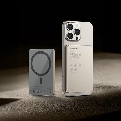 Recci RPB-W36 Ultra İnce PD 20W Hızlı Şarj Özellikli Wireless Powerbank 15W 10000mAh Gri