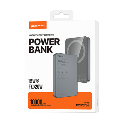 Recci RPB-W36 Ultra İnce PD 20W Hızlı Şarj Özellikli Wireless Powerbank 15W 10000mAh Gold