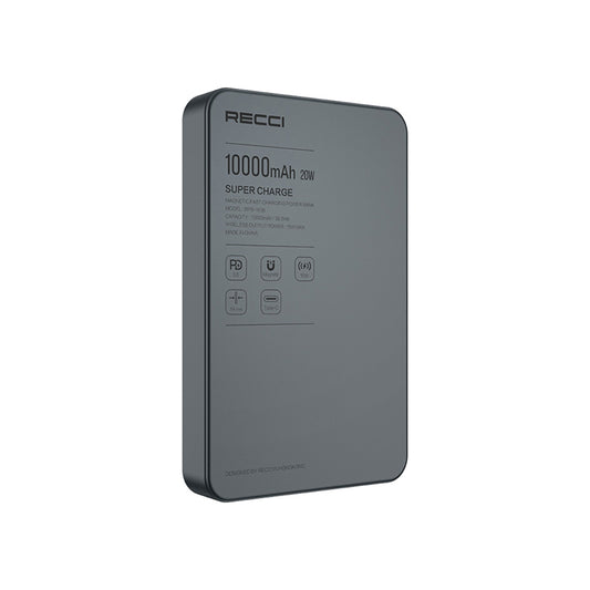 Recci RPB-W36 Ultra İnce PD 20W Hızlı Şarj Özellikli Wireless Powerbank 15W 10000mAh Gri