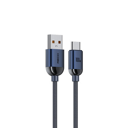 Recci RS09C Crystal Serisi 100W Hızlı Şarj Özellikli USB-A To Type-C Kablo 1.2M Mavi