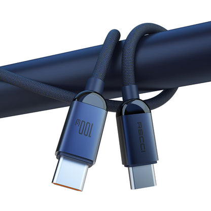 Recci RS09CCPD Crystal Serisi 100W Hızlı Şarj Özellikli Type-C To Type-C PD Kablo 1.2M Mavi