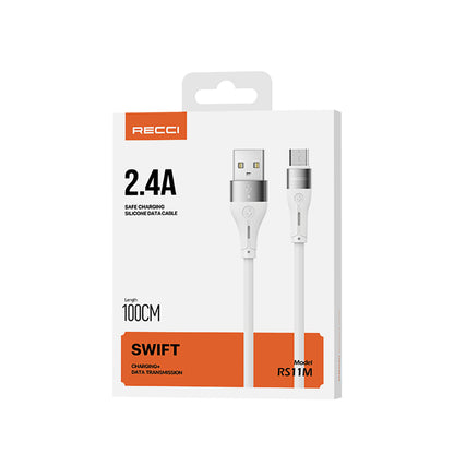 Recci RS11M Swift Serisi USB-A to Micro 2.4A Hızlı Şarj Özellikli Data ve Şarj Kablosu 1M Beyaz