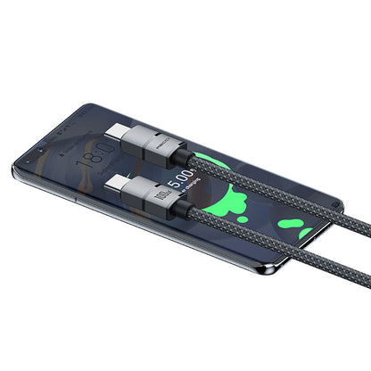 Recci RS12CC Warrior Serisi 100W Hızlı Şarj Özellikli Type-C To Type-C PD Kablo 2M Gri