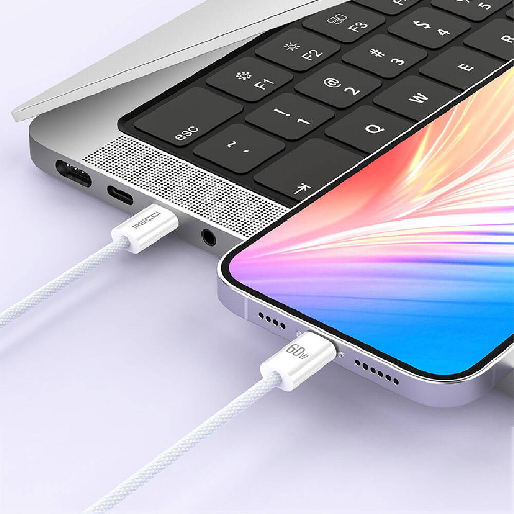 Recci RS15CC Nature Serisi 60W Hızlı Şarj Özellikli Type-C To Type-C PD Kablo 2M Beyaz