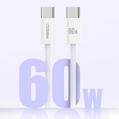 Recci RS15CC Nature Serisi 60W Hızlı Şarj Özellikli Type-C To Type-C PD Kablo 2M Beyaz